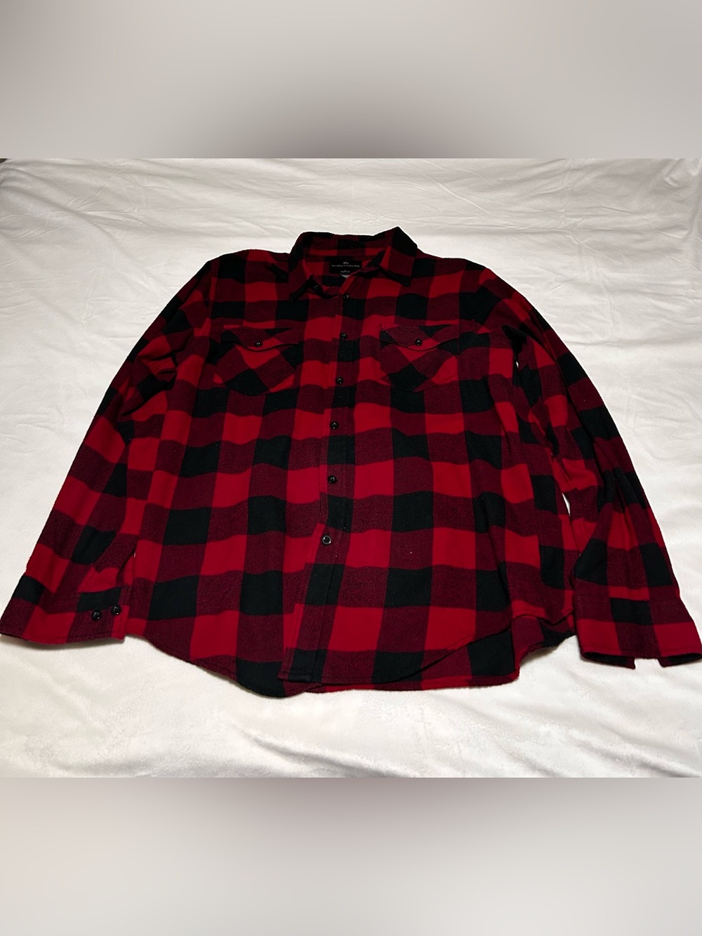 Men's Red and Black Plaid Button-Down Flannel Shirt